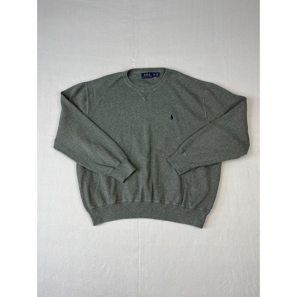 Polo Ralph Lauren Sweater Mens L Gray Long Sleeve Crew Neck Pullover Blue Pony
